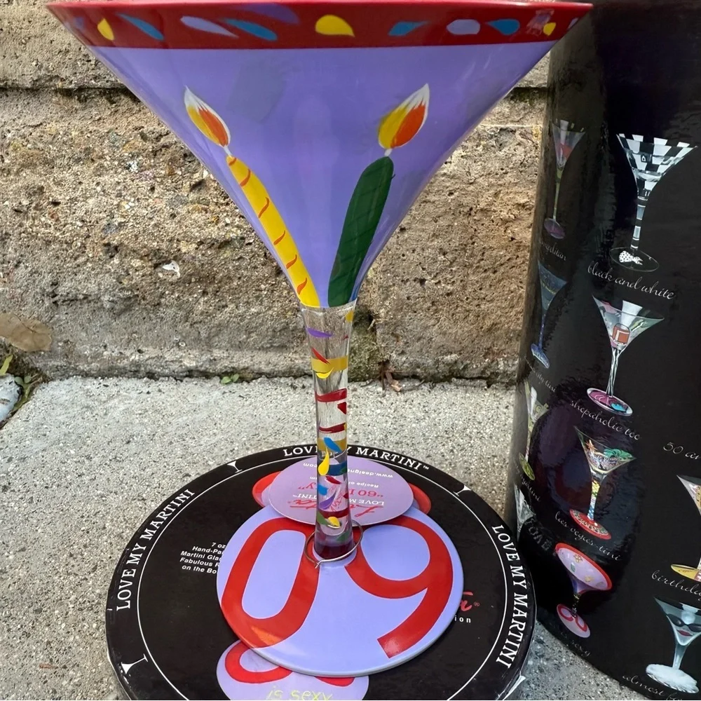 NIB Lolita Love My Martini 60 is Sexy Hand-painted Glass Red and Purple Accents